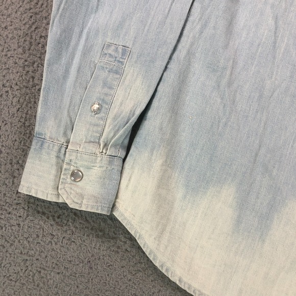 Levis Shirt Adult Medium Blue Denim Pearl Snap Western Rodeo Cowboy Heavy Cotton - Picture 4 of 13